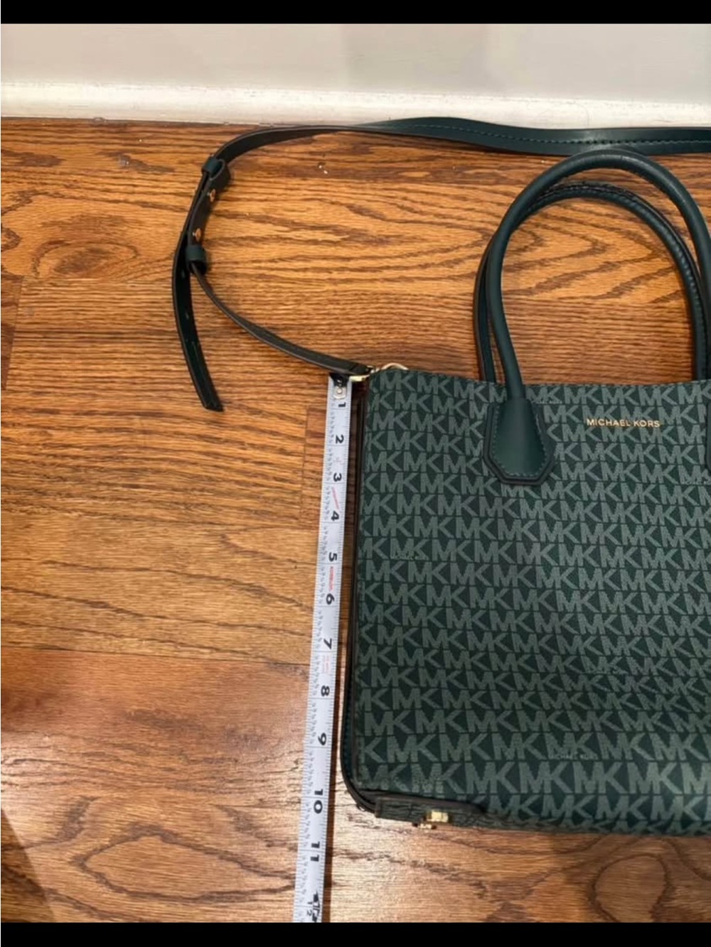 Michael Kors Dark Green MK Signature Satchel with Gold Hardware - Picture 8 of 16